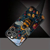 Berries Flowers Bees Pattern Tempered Glass  Case For iPhone