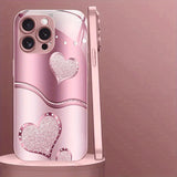 Cute Love Heart Pattern Pink Metallic Paint Glass Hard Phone Case For iPhone