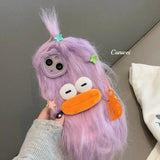 Korean Funny Fluffy Plush Monster Case For iPhone