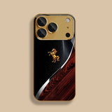 Golden Horse Pattern Gold Metallic Paint Glass Case For iPhone