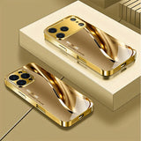 Luxury Metal Curve Pattern Gold Metallic Paint Glass Phone Case For iPhone