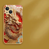 Golden Dragon Print Gold Metallic Paint Tempered Glass  Case For iPhone