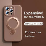 Invisible Stand Holder Magnetic Liquid Silicone Case for iPhone