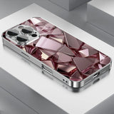 Rose Golden Shimmering Geometric Pattern Electroplated Tempered Glass Case For iPhone