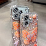 Original Orange Butterfly Glitter Clear Phone Case for iPhone