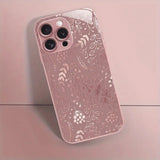 Creative Pink Flower Plants Pattern Metallic Paint Glass Phone Case For iPhone