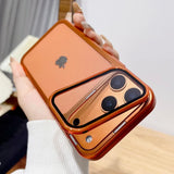 Plating Fold Glass Camera Lens Holder Clear Thin Hard Case for iPhone