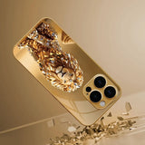 Crystal Gold Lion Pattern Gold Metallic Paint Glass  Case For iPhone