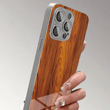 Natural Wood Pattern Electroplated Glass Phone Case For iPhone