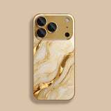Golden Marble Waves Gold Metallic Paint Tempered Glass Case For iPhone
