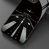 Night View Runway Airplane Tempered Glass Black Case For iPhone
