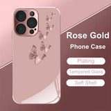 Pink Butterfly Pattern Pink Metallic Tempered Glass Case For iPhone