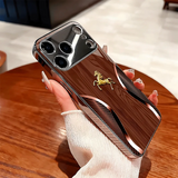 Golden Horse Wood Texture Tempered Glass Case For iPhone