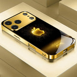 Electroplated glass phone case with golden apple pattern For iPhone