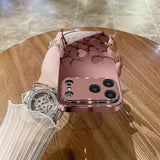 Cute Love Heart Pink Metallic Tempered Glass Case For iPhone