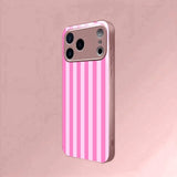 Minimalist Vertical Striped Pattern Metallic Glass  Case For iPhone