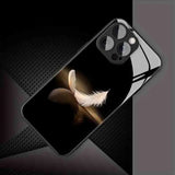 Luxury White Feather Pattern Tempered Glass Case For iPhone