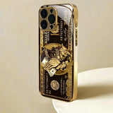Creative Wealth Pattern Gold Metallic Paint Glass Phone Case For iPhone