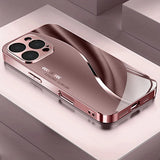 Luxury Pink Lines Pattern Metallic Tempered Glass Phone Case For iPhone