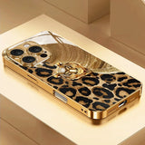 Tiger Leopard Print Gold Paint Glass Case For iPhone