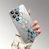 Silver Gradient Honeycomb Pattern Glass Electroplated Case For iPhone