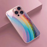 Rainbow Gradient Pattern Pink Metallic Tempered Glass Case For iPhone