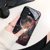 Pink Cherry Blossoms Moon Pattern Tempered Glass Case For Samsung