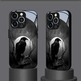 Night Raven Bright Moon Pattern Tempered Glass Case For iPhone