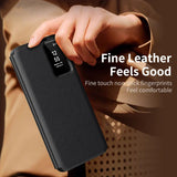 Leather Card Solt Pocket Smart Display LED Transparent Window Case for Samsung