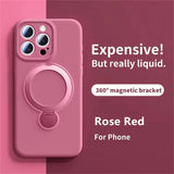 Invisible Stand Holder Magnetic Liquid Silicone Case for iPhone