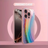 Rainbow Gradient Pattern Pink Metallic Tempered Glass Case For iPhone
