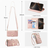 Crossbody Flip Leather Women Girls Wallet Card Holder  Case for IPhone with 2 Lanyads
