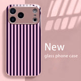 Minimalist Vertical Striped Pattern Metallic Glass  Case For iPhone