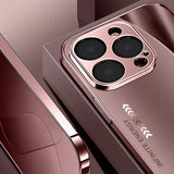 Luxury Pink Lines Pattern Metallic Tempered Glass Phone Case For iPhone