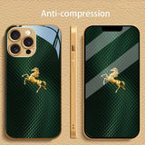 Green Plaid Golden Horse Glass Phone Case For iPhone