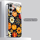 Autumn Pumpkin Floral Electroplated Glass Case For Samsung