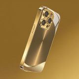 Golden metal brushed pattern straightedge trendy electroplated gold glass case For iphone