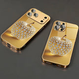 Diamond Gold Apple Pattern Gold Metallic Paint Glass Case For iPhone