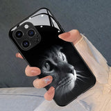 Cute Cat Pattern Tempered Glass Black Phone Case For iPhone
