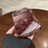 Cute Love Heart Pink Metallic Tempered Glass Case For iPhone
