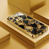 Black Gold Marble Gold Metallic Paint Glass Phone Case For iPhone