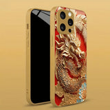 Golden Dragon Print Gold Metallic Paint Tempered Glass  Case For iPhone