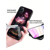 Luxury Lotus Flower Print Glass Phone Case For iPhone