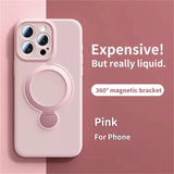 Invisible Stand Holder Magnetic Liquid Silicone Case for iPhone