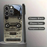 Retro Magnetic Radio Tape Cassette Pattern Glass Case For iPhone