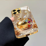 Luxury Golden For Apple Pattern Metallic Paint Glass Phone Case For iPhone