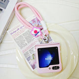Ins Simple Solid Color Phone Case with Flower Hand Strap for Samsung Galaxy Z Flip