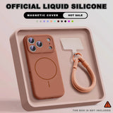 Magnetic Wrist Strap Liquid Silicone Phone Case For iPhone