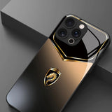 Golden Dragon Pattern Tempered Glass Black Case For iPhone