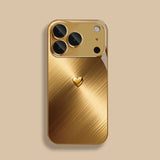 Golden Love Heart Pattern Gold Metallic Paint Glass Case For iPhone